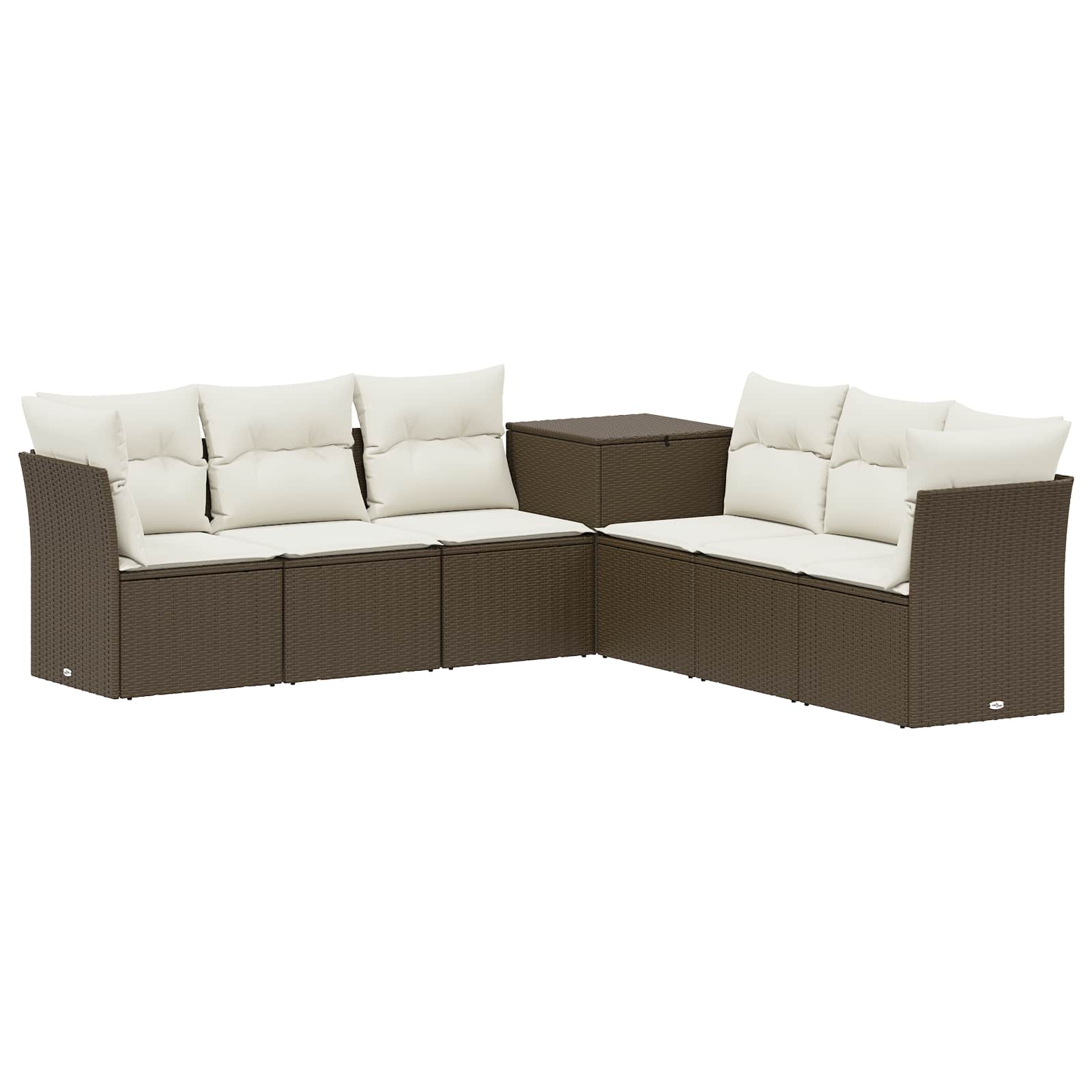 3448760_1.jpg vidaXL Sada pohoviek 7 pcs Hnedá a krémovo biela Poly ratan a oceľ – Obrázok 1