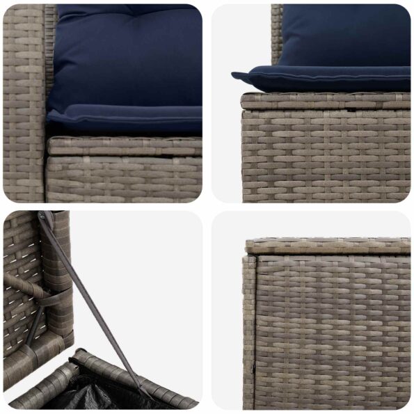 vidaXL Sada pohoviek 7 pcs Šedá a námornícká modrá Poly ratan a oceľ – Obrázok 5