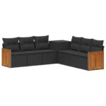 vidaXL Sada pohoviek 7 pcs Čierna Poly ratan a oceľ