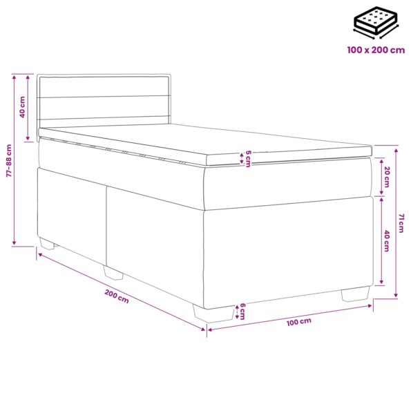 vidaXL Posteľ boxspring s matracom Čierna 100 x 200 cm Látka – Obrázok 10
