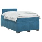 vidaXL Posteľ boxspring s matracom Tmavomodrá 120 x 200 cm Zamat – Obrázok 2