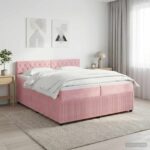 vidaXL Posteľ boxspring s matracom Ružová 200 x 200 cm Zamat – Obrázok 11