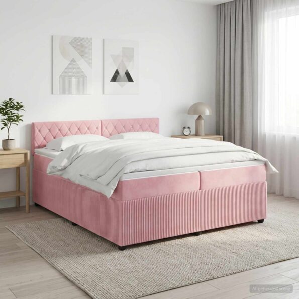 vidaXL Posteľ boxspring s matracom Ružová 200 x 200 cm Zamat – Obrázok 11