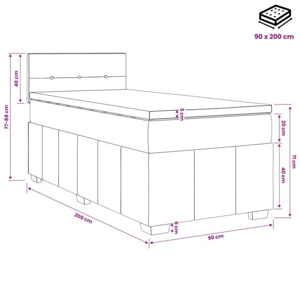 vidaXL Posteľ boxspring s matracom Tmavohnedá 90 x 200 cm Látka – Obrázok 11