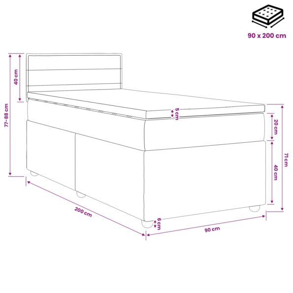 vidaXL Posteľ boxspring s matracom Tmavosivá 90 x 200 cm Látka – Obrázok 11