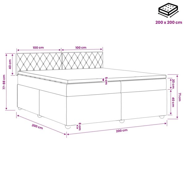 vidaXL Posteľ boxspring s matracom Ružová 200 x 200 cm Zamat – Obrázok 11