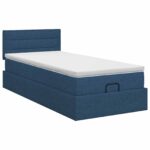 vidaXL Polohovací postel s matrací Modrá 100 x 200 cm Látka – Obrázok 7