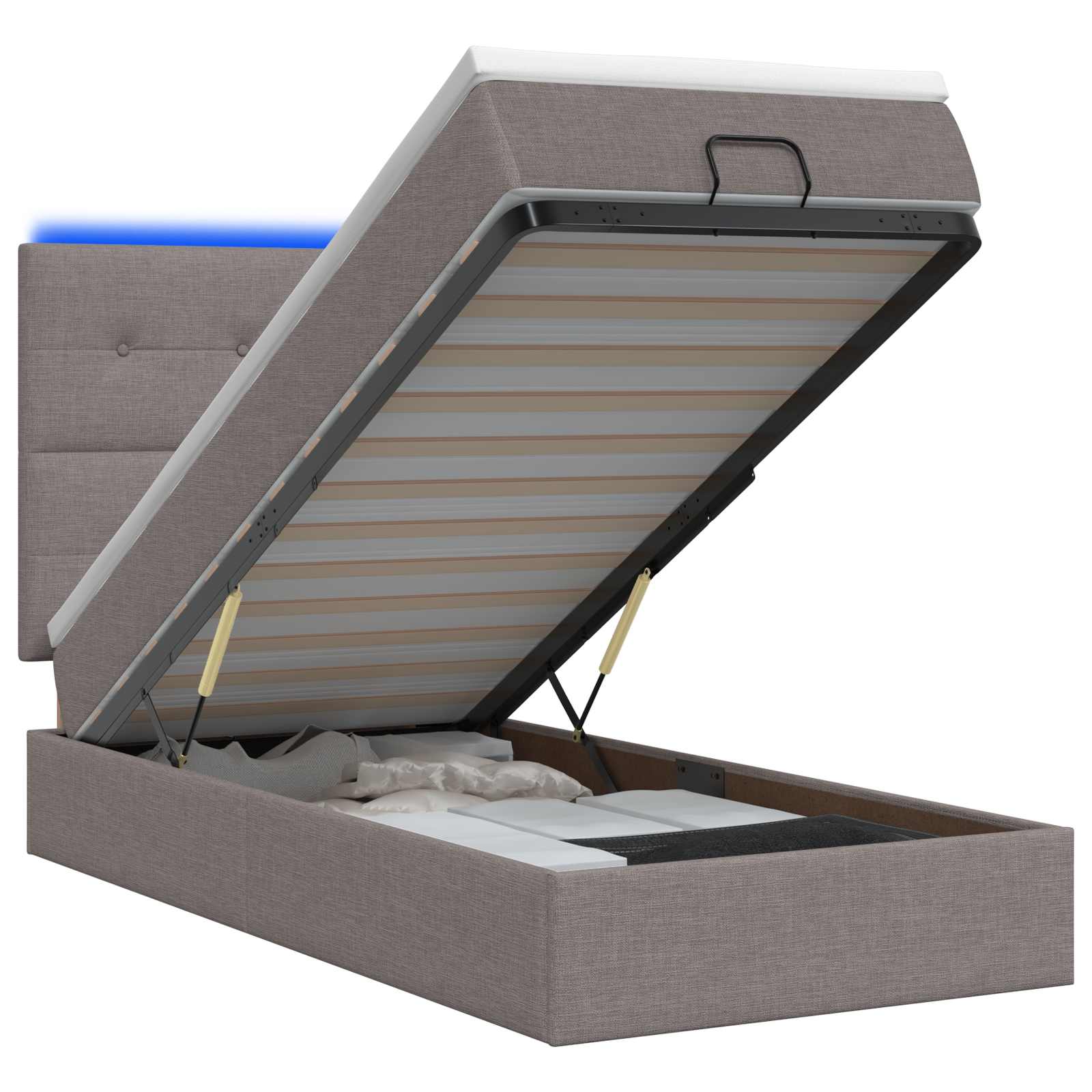 3458038_1.jpg vidaXL Ottoman posteľ s matracom a LED Sivohnedá 90 x 190 cm Látka – Obrázok 1