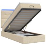 vidaXL Ottoman posteľ s matracom a LED Krémová 90 x 190 cm Látka