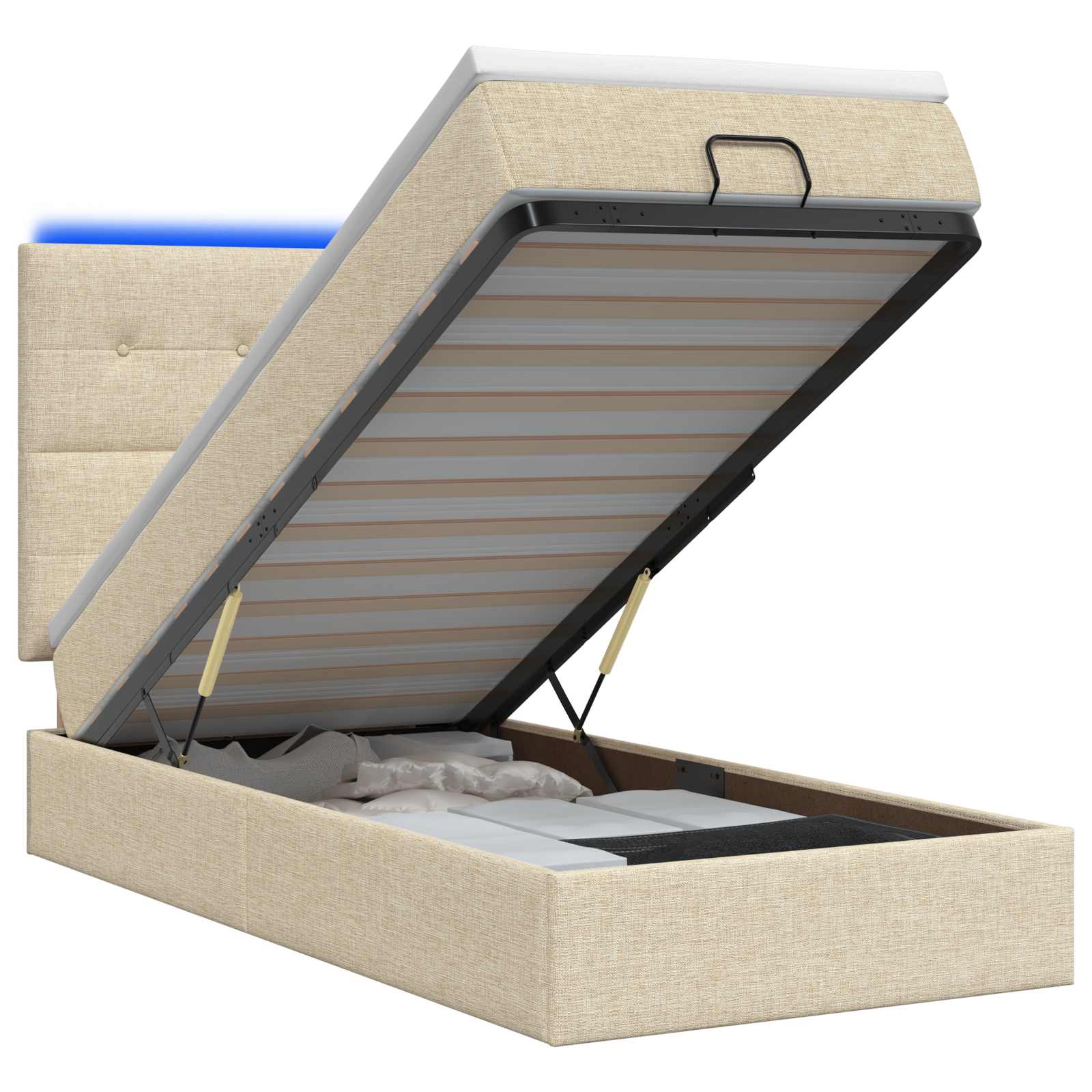 3458039_1.jpg vidaXL Ottoman posteľ s matracom a LED Krémová 90 x 190 cm Látka – Obrázok 1