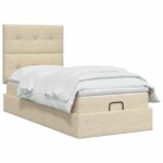 vidaXL Ottoman posteľ s matracom a LED Krémová 90 x 190 cm Látka – Obrázok 2