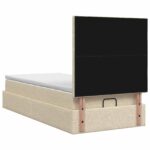vidaXL Ottoman posteľ s matracom a LED Krémová 90 x 190 cm Látka – Obrázok 8