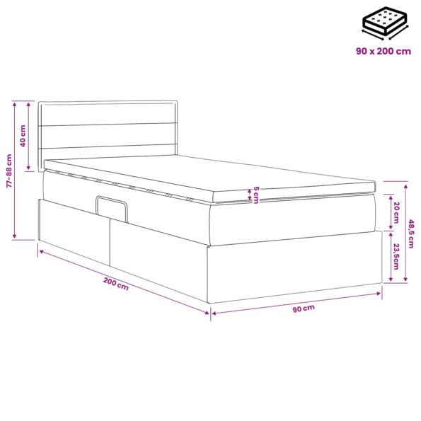vidaXL LED úložná posteľ s matracom Čierna 90 x 200 cm Látka – Obrázok 12