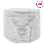 vidaXL Lano 10 pcs Biela Bavlna – Obrázok 2