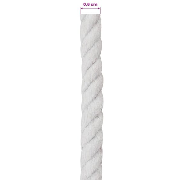 vidaXL Lano Biela 0,6 x 0,6 x 5000 cm Bavlna – Obrázok 5