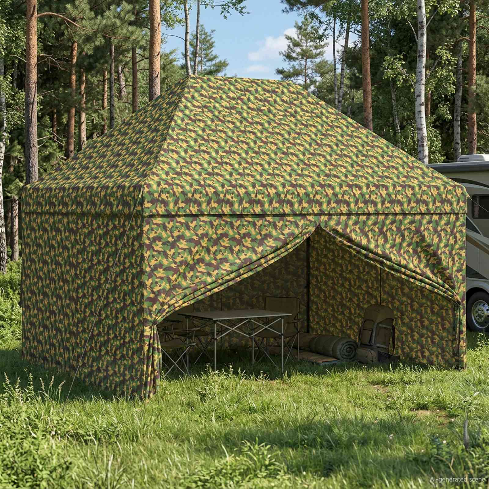 42036827_1.jpg vidaXL Baldachýn s 4 bočnými stenami 2,9 x 4,3 m Armádna kamufláž – Obrázok 1