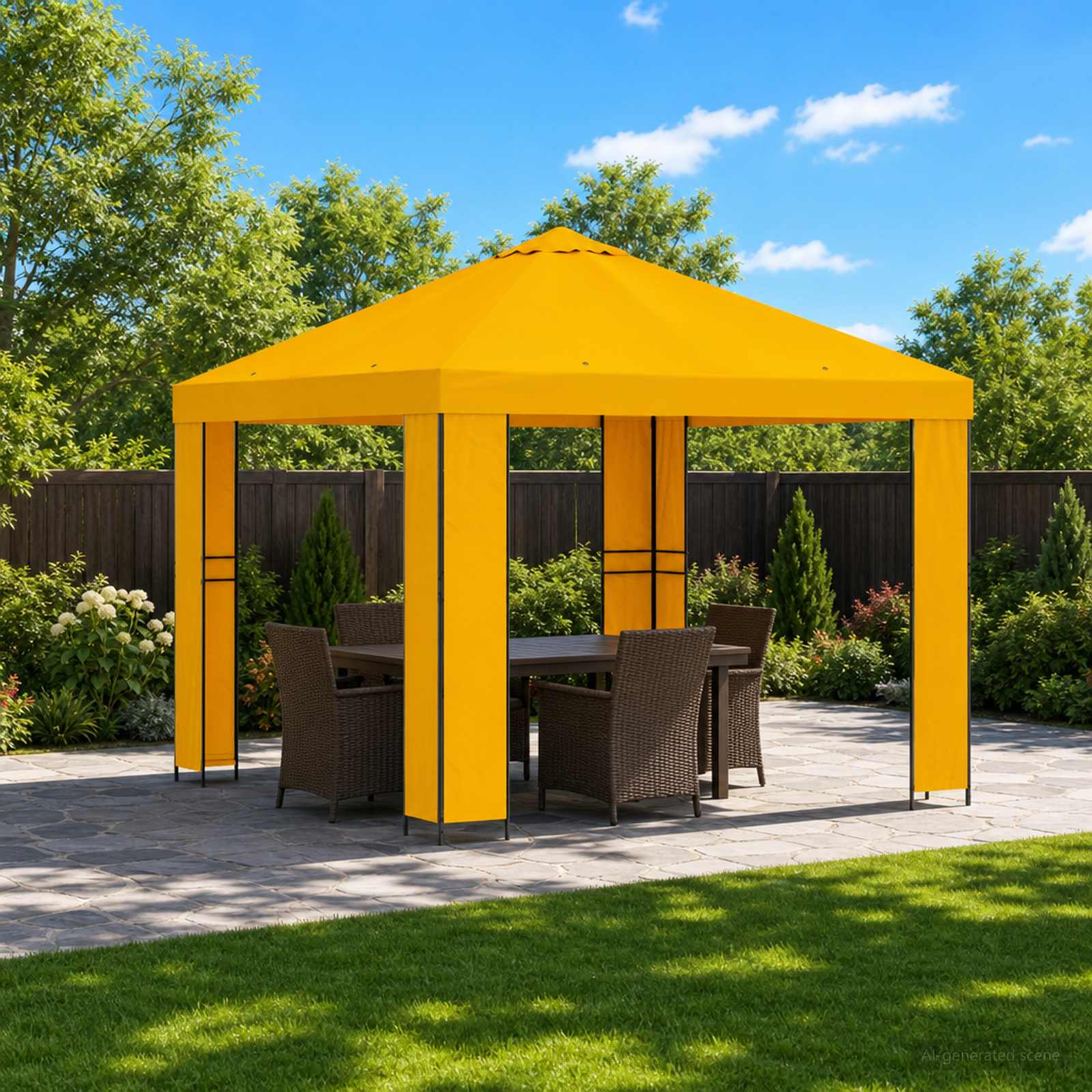 900356_1.jpg vidaXL Altánok 3 x 3 m Žltá Polyester a oceľ 190 gsm – Obrázok 1