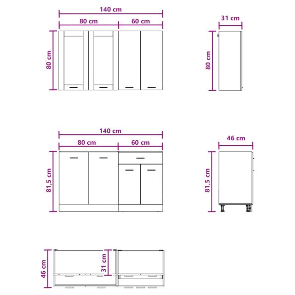 vidaXL Kuchynská jednotka LYON 4 pcs Biela Kompozitné drevo – Obrázok 6