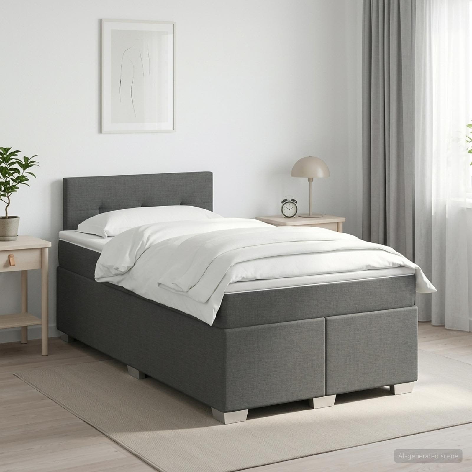 3450454_1.jpg vidaXL Posteľ boxspring s matracom Tmavosivá 120 x 200 cm Látka – Obrázok 1