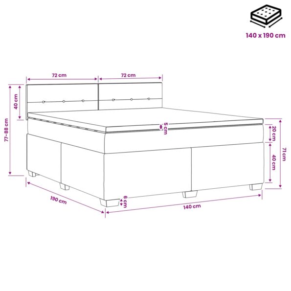 vidaXL Posteľ boxspring s matracom Čierna 140 x 190 cm Látka – Obrázok 10