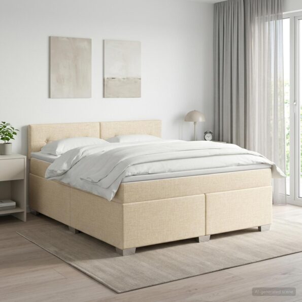 vidaXL Posteľ boxspring s matracom Krémová 160 x 200 cm Látka – Obrázok 11