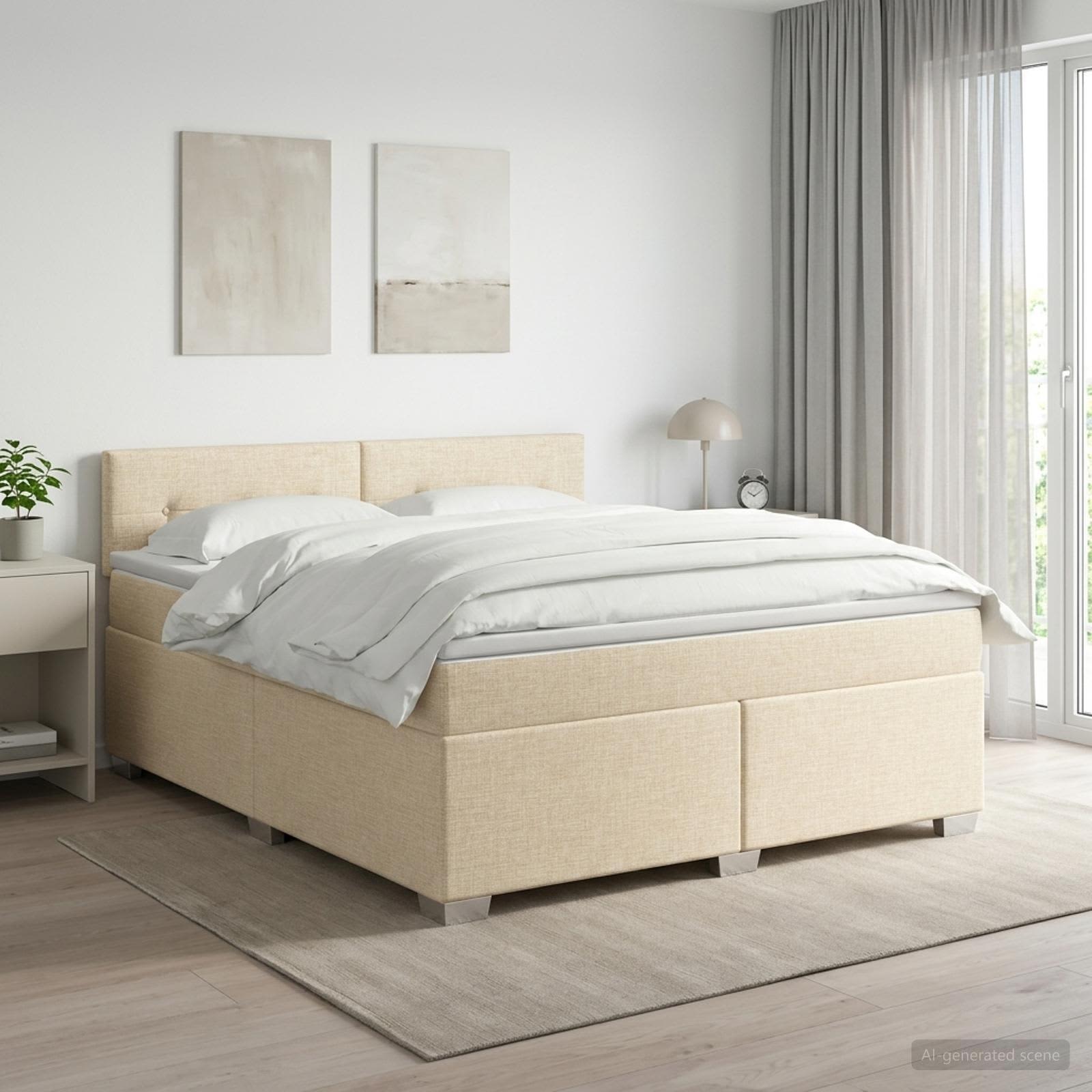 3450521_1.jpg vidaXL Posteľ boxspring s matracom Krémová 160 x 200 cm Látka – Obrázok 1
