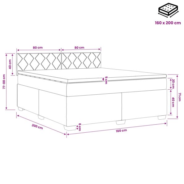 vidaXL Posteľ boxspring s matracom Tmavosivá 160 x 200 cm Látka – Obrázok 10