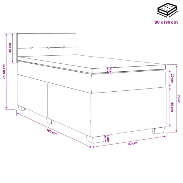 vidaXL Posteľ boxspring s matracom Tmavomodrá 90 x 190 cm Zamat – Obrázok 10