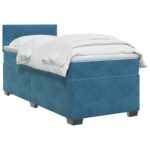 vidaXL Posteľ boxspring s matracom Tmavomodrá 90 x 190 cm Zamat – Obrázok 2
