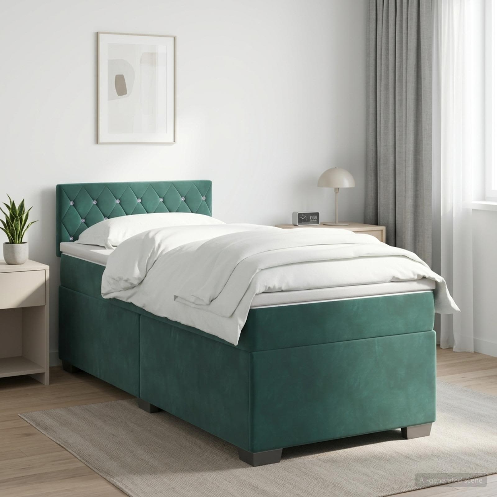 3450653_1.jpg vidaXL Posteľ boxspring s matracom Tmavozelená 100 x 200 cm Zamat – Obrázok 1