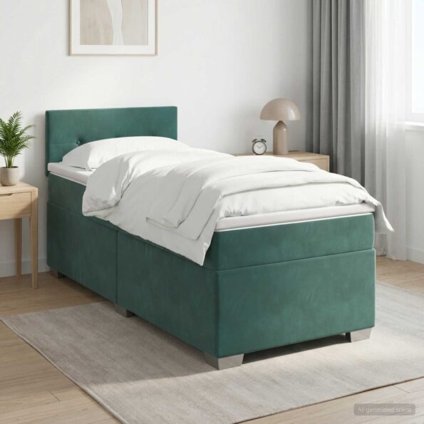 vidaXL Posteľ boxspring s matracom Tmavozelená 100 x 200 cm Zamat – Obrázok 11