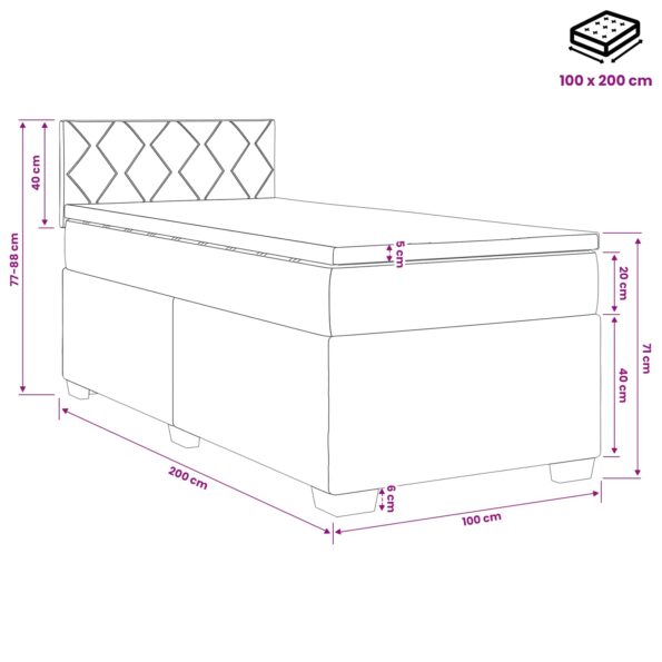 vidaXL Posteľ boxspring s matracom Ružová 100 x 200 cm Zamat – Obrázok 10