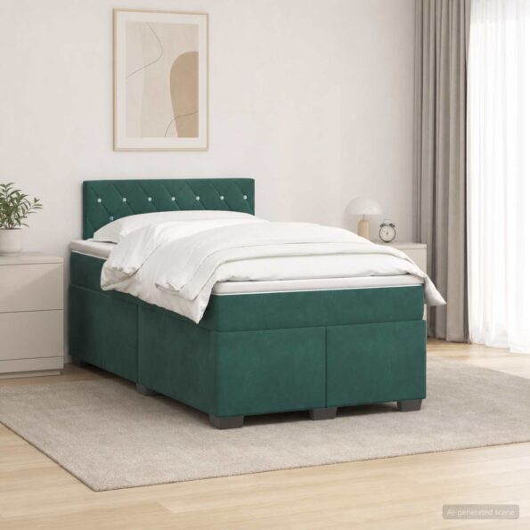 vidaXL Posteľ boxspring s matracom Tmavozelená 120 x 190 cm Zamat – Obrázok 11