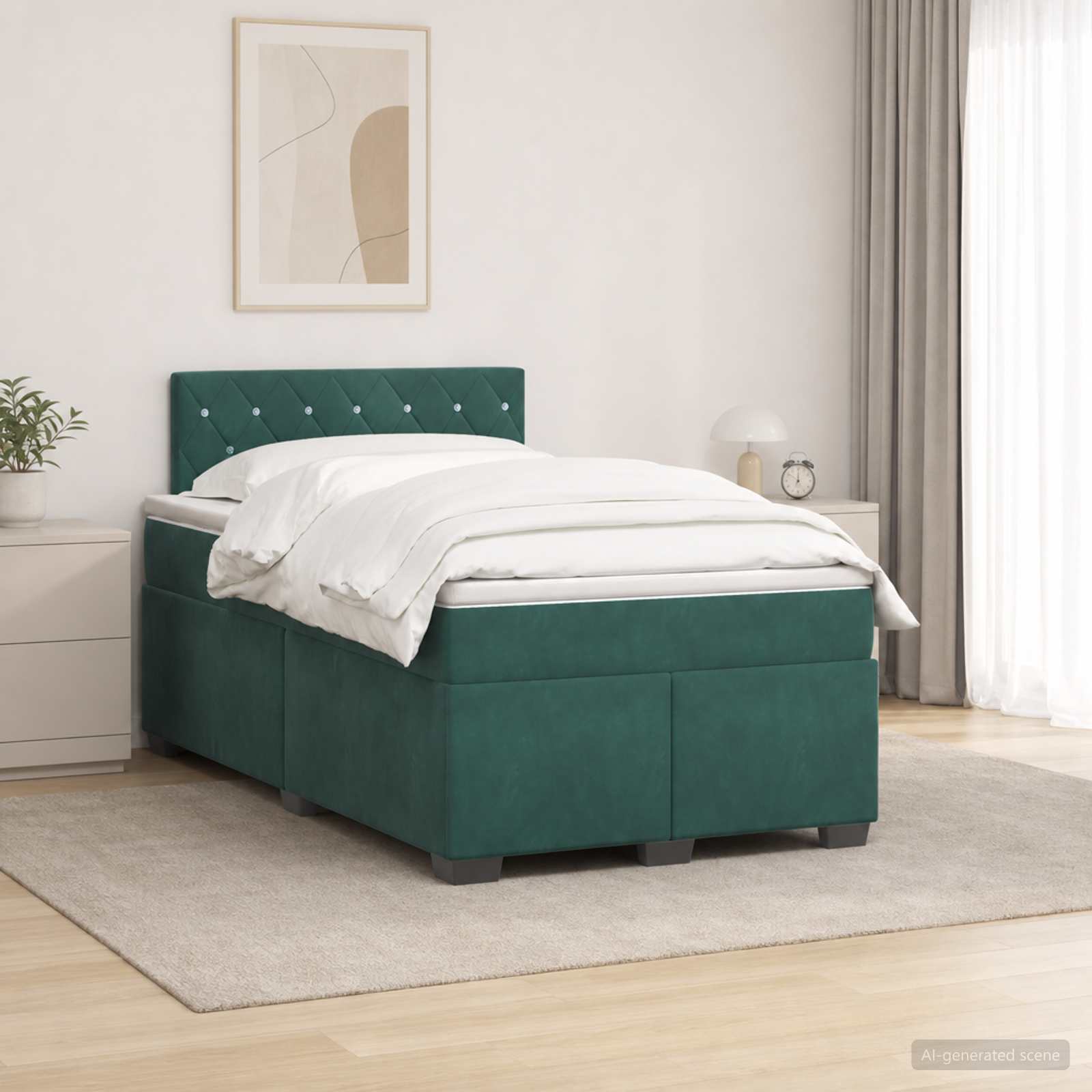 3450671_1.jpg vidaXL Posteľ boxspring s matracom Tmavozelená 120 x 190 cm Zamat – Obrázok 1
