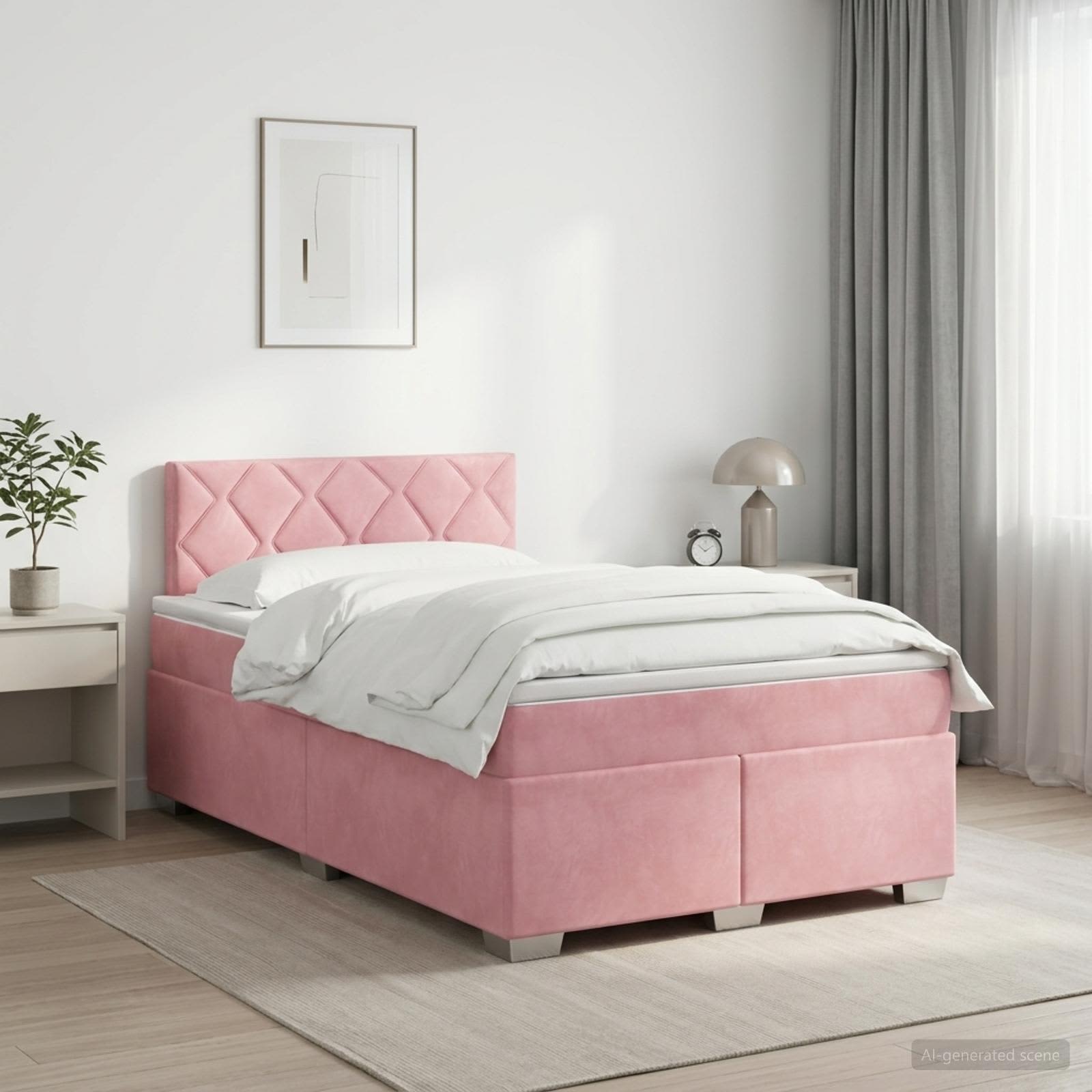 3450703_1.jpg vidaXL Posteľ boxspring s matracom Ružová 120 x 200 cm Zamat – Obrázok 1