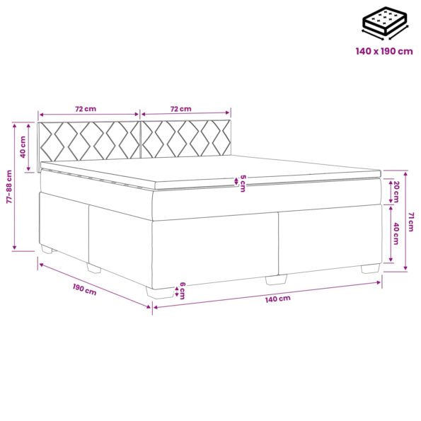 vidaXL Posteľ boxspring s matracom Čierna 140 x 190 cm Zamat – Obrázok 11