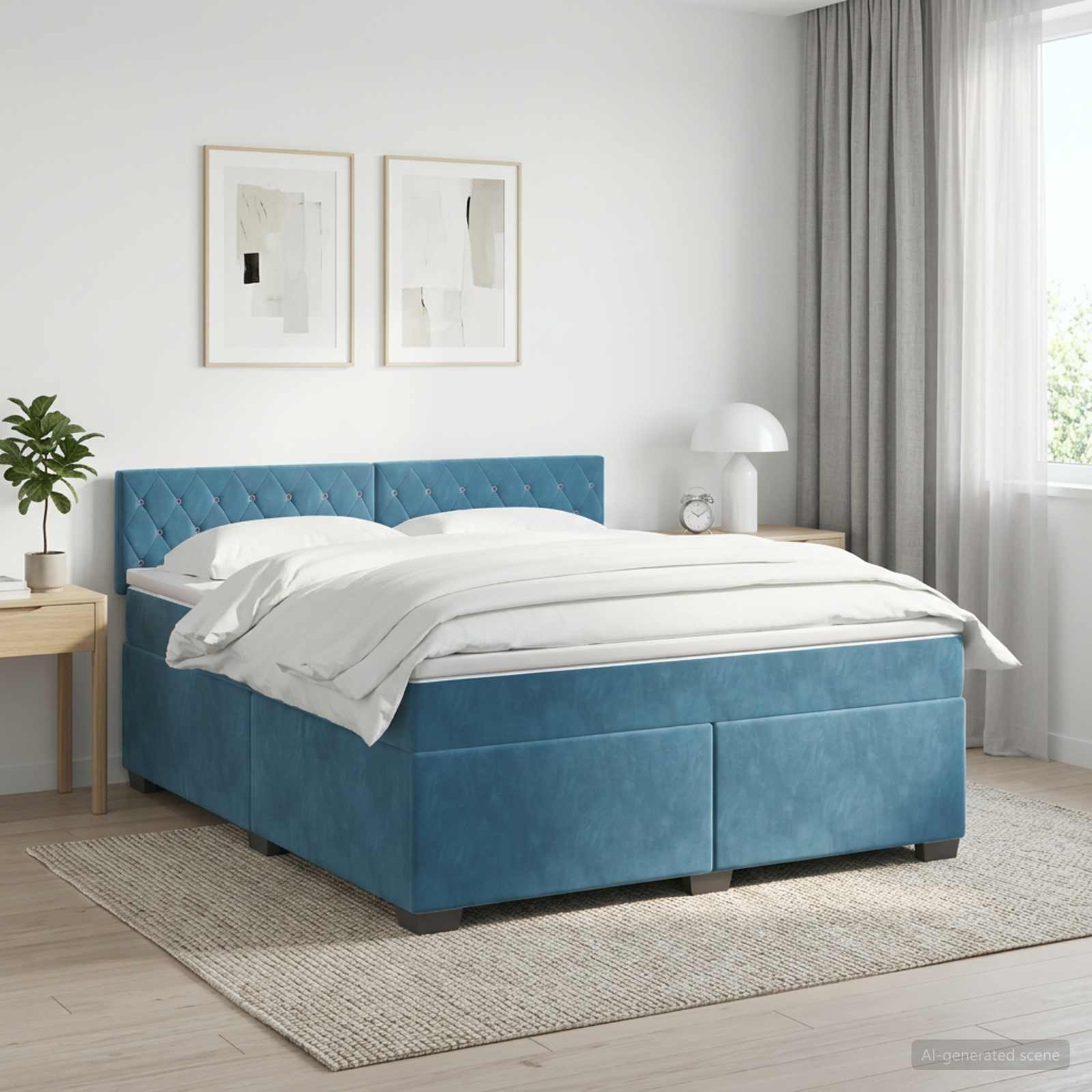 3450726_1.jpg vidaXL Posteľ boxspring s matracom Tmavomodrá 140 x 200 cm Zamat – Obrázok 1
