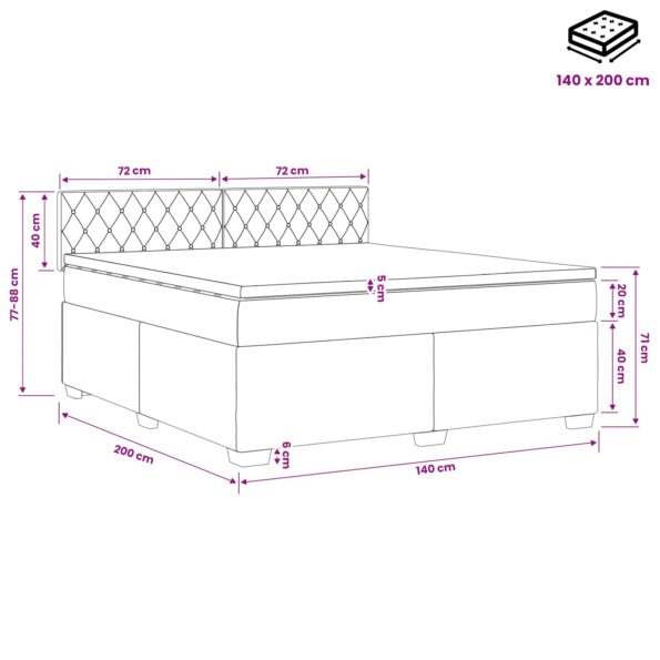 vidaXL Posteľ boxspring s matracom Tmavomodrá 140 x 200 cm Zamat – Obrázok 10