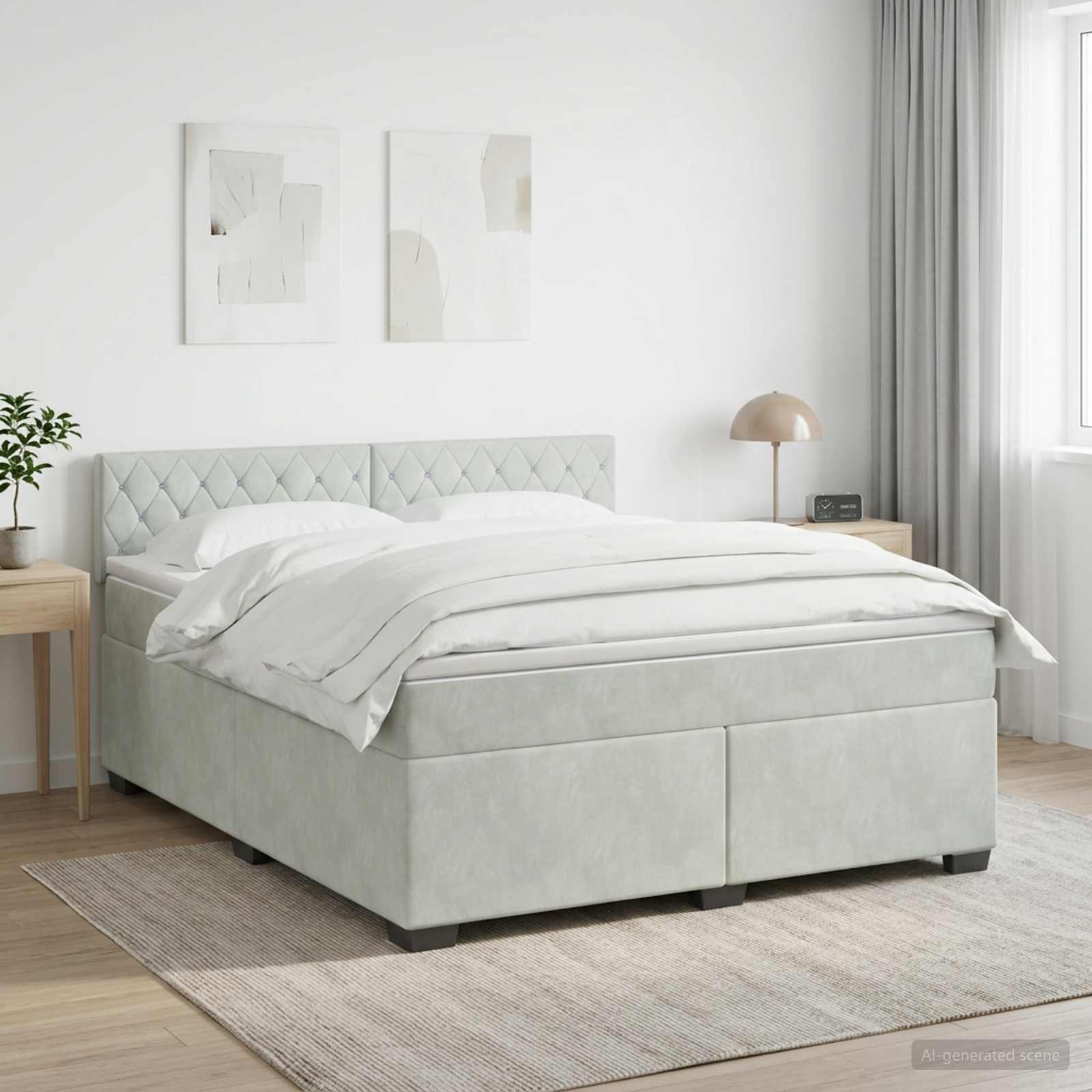 3450740_1.jpg vidaXL Posteľ boxspring s matracom Svetlosivá 160 x 200 cm Zamat – Obrázok 1