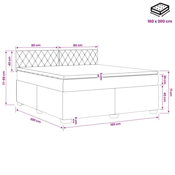 vidaXL Posteľ boxspring s matracom Tmavosivá 160 x 200 cm Zamat – Obrázok 10