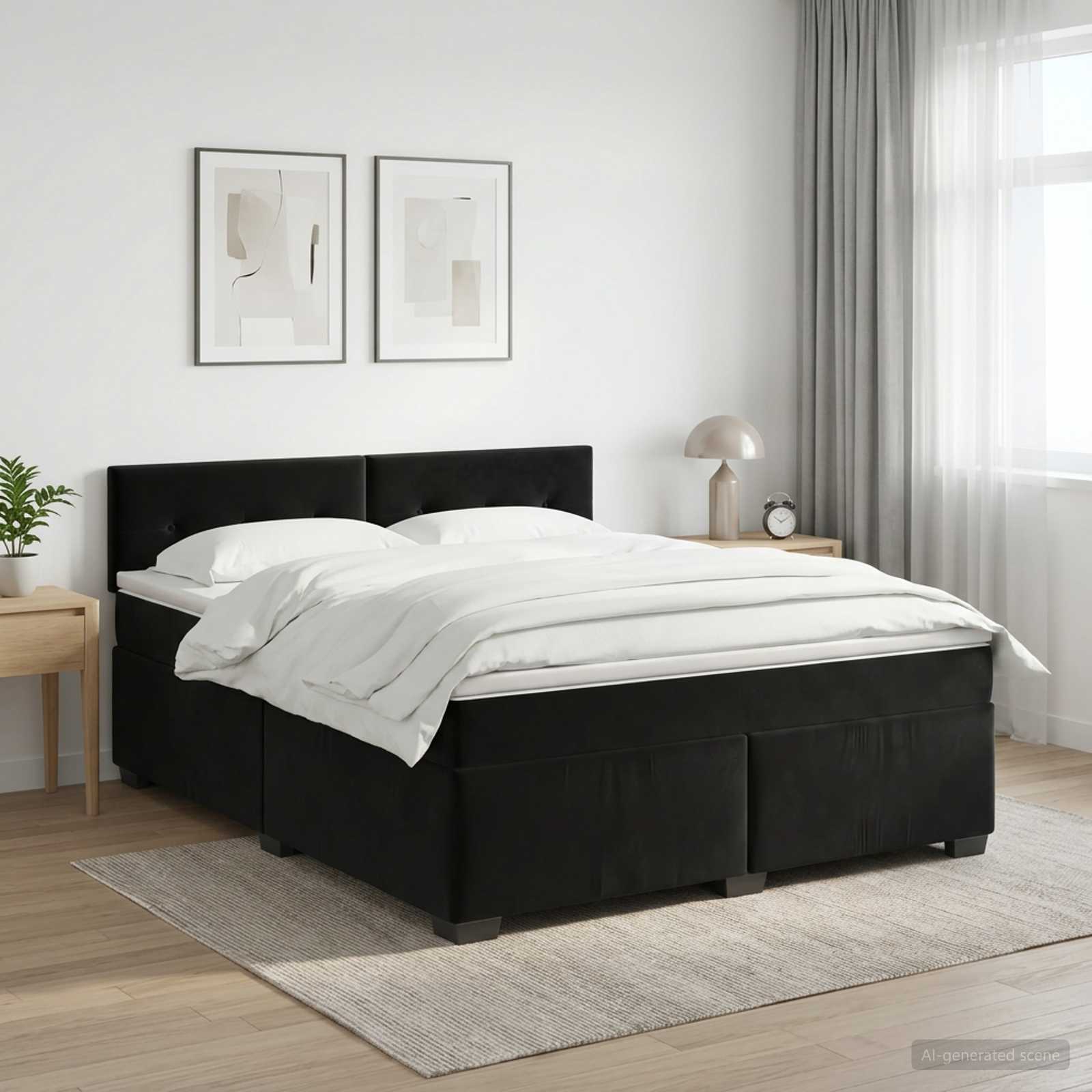 3450748_1.jpg vidaXL Posteľ boxspring s matracom Čierna 160 x 200 cm Zamat – Obrázok 1