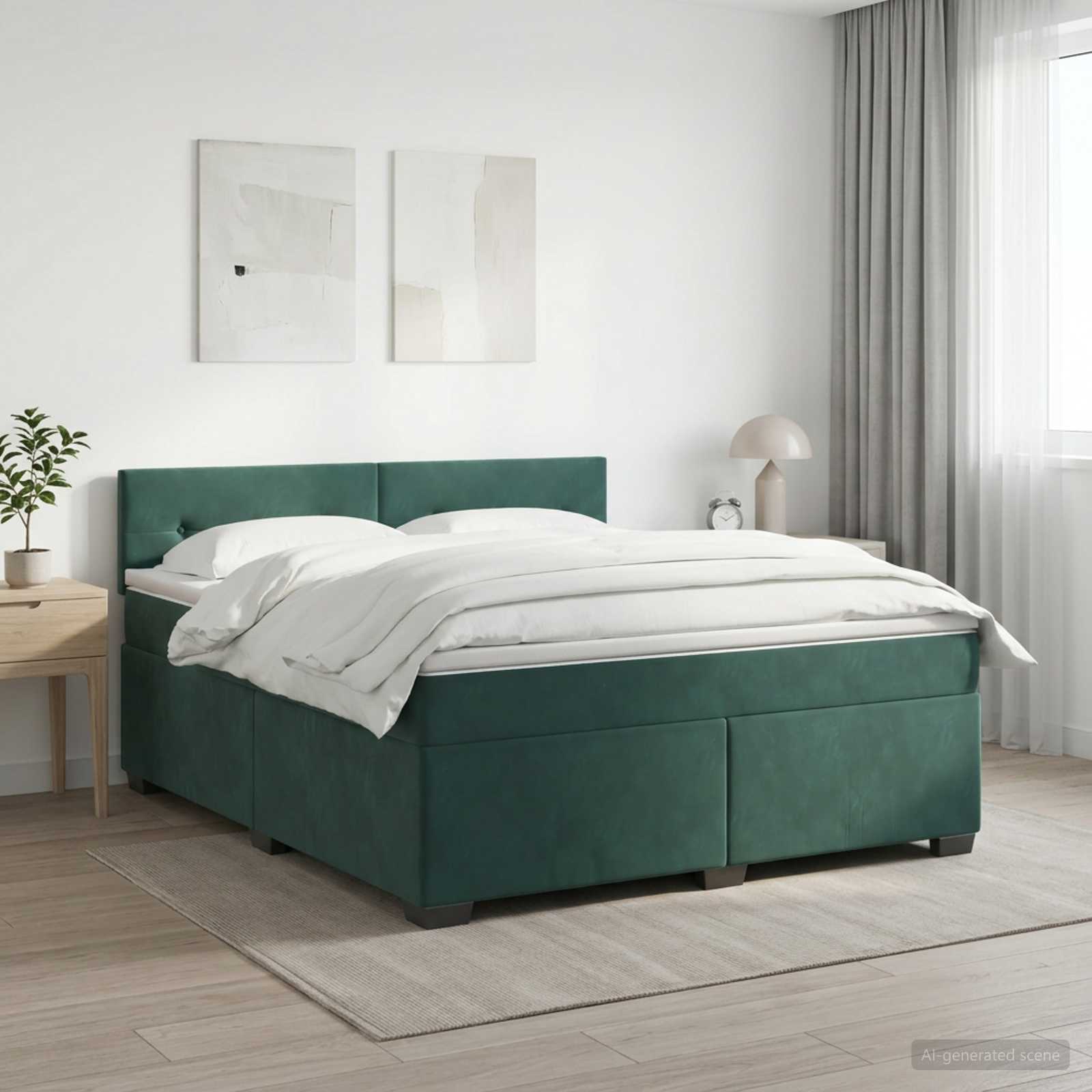 3450749_1.jpg vidaXL Posteľ boxspring s matracom Tmavozelená 160 x 200 cm Zamat – Obrázok 1
