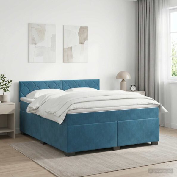 vidaXL Posteľ boxspring s matracom Tmavomodrá 180 x 200 cm Zamat – Obrázok 11