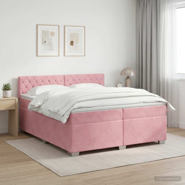 vidaXL Posteľ boxspring s matracom Ružová 200 x 200 cm Zamat – Obrázok 11
