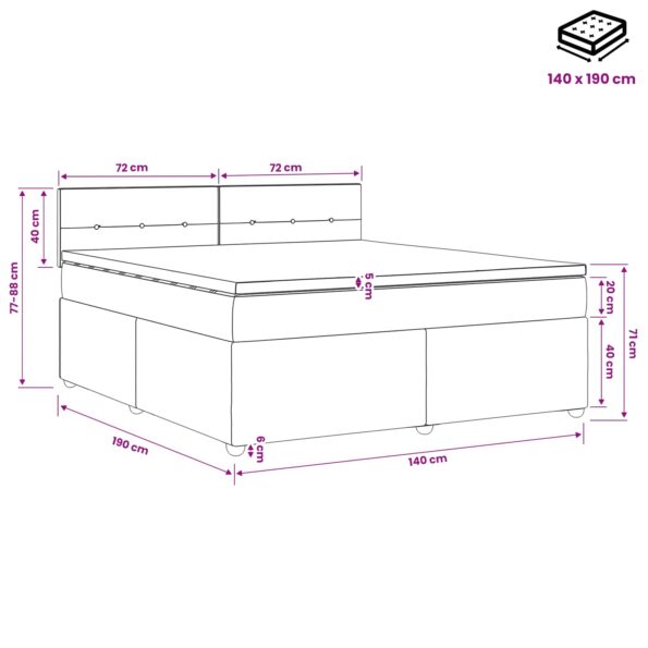 vidaXL Posteľ boxspring s matracom Čierna 140 x 190 cm Látka – Obrázok 11
