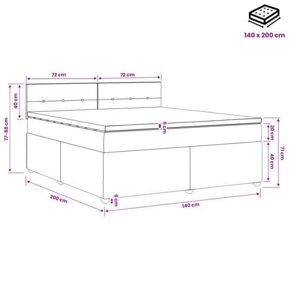 vidaXL Posteľ boxspring s matracom Čierna 140 x 200 cm Látka – Obrázok 11