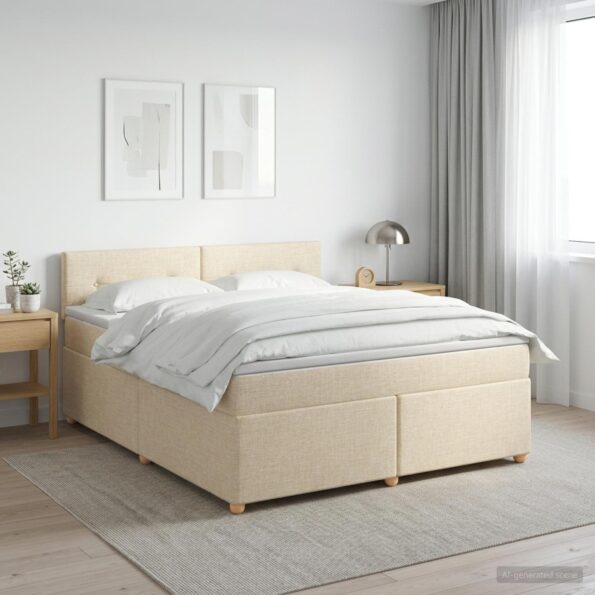 vidaXL Posteľ boxspring s matracom Krémová 160 x 200 cm Látka – Obrázok 11