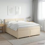 vidaXL Posteľ boxspring s matracom Krémová 160 x 200 cm Látka