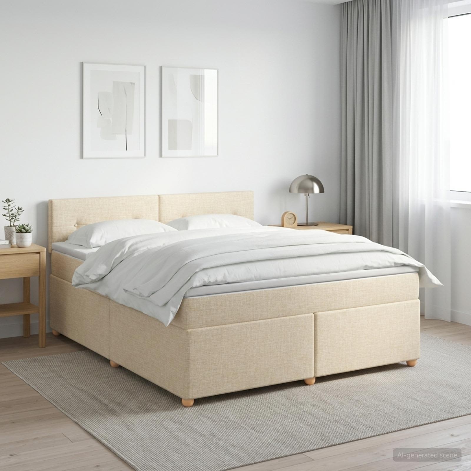3450998_1.jpg vidaXL Posteľ boxspring s matracom Krémová 160 x 200 cm Látka – Obrázok 1