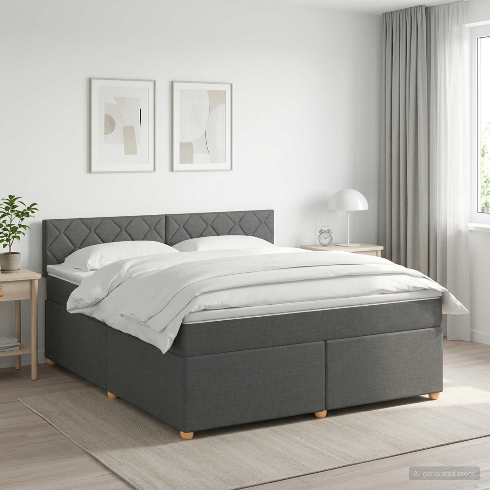 3451001_1.jpg vidaXL Posteľ boxspring s matracom Tmavosivá 160 x 200 cm Látka – Obrázok 1